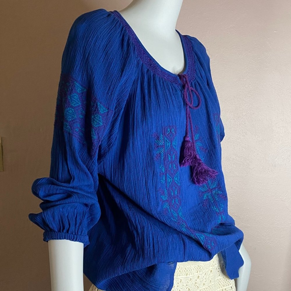 BOHO BLUE COTTON BLOUSE with embroidery size XL